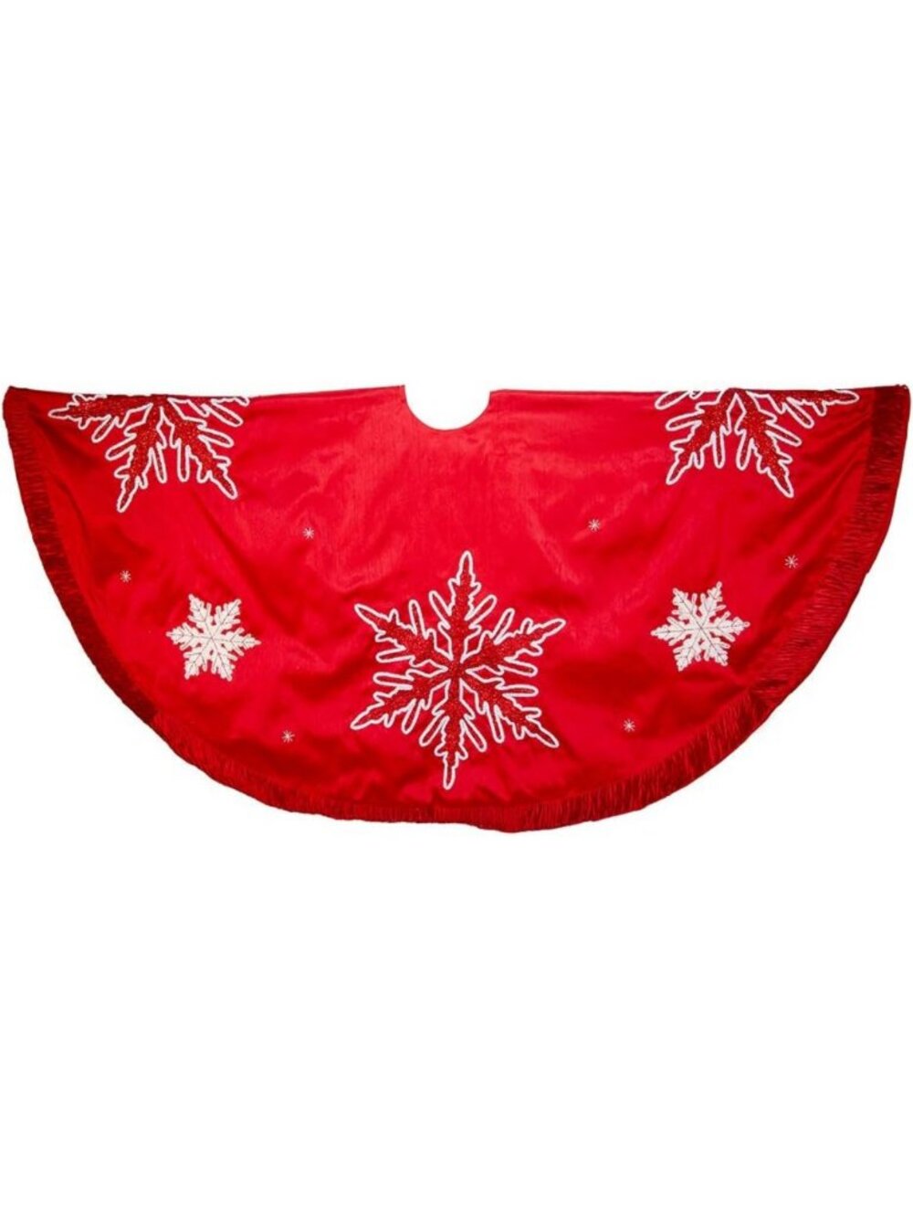 Elegant Red Snowflake Embroidered Pleated Tree Skirt, 60-Inch Holiday Decor